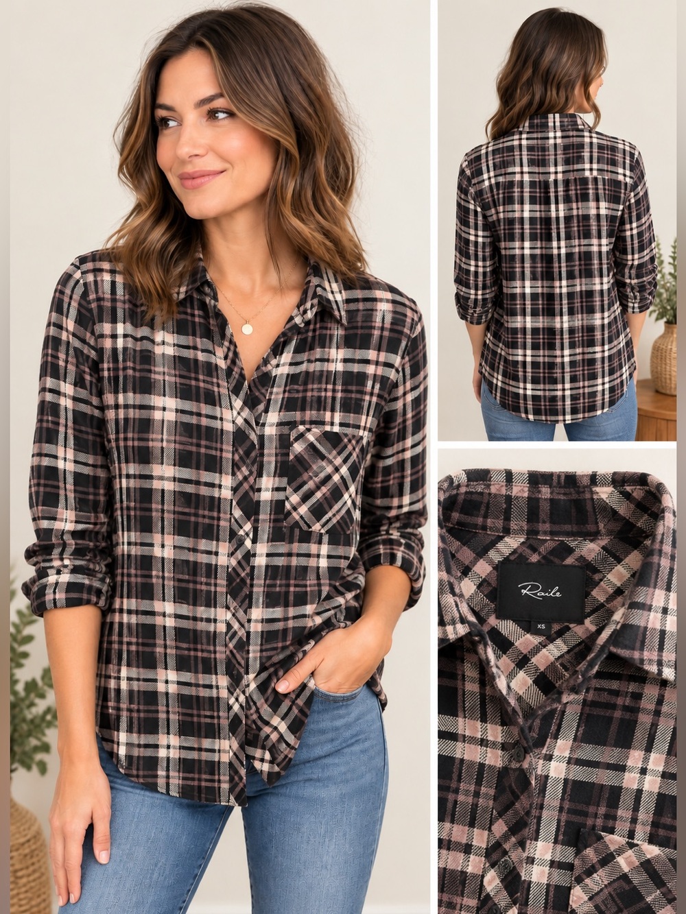 Rails Hunter Plaid Shirt NWT Midnight Blush Ivory XS